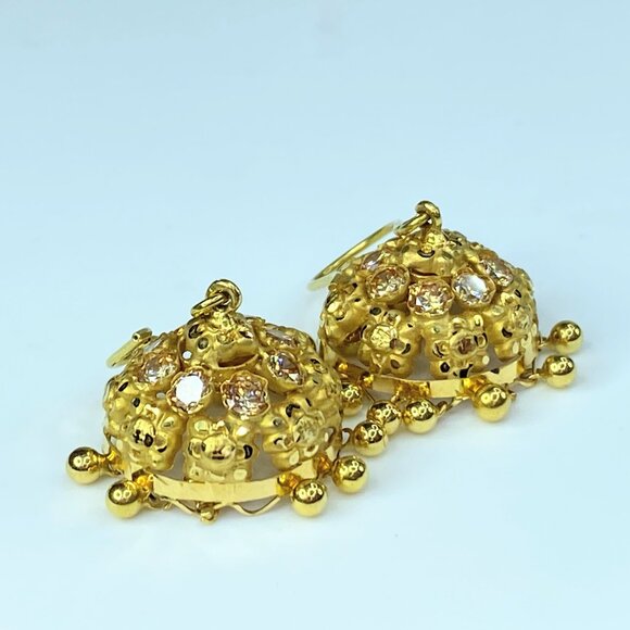 22K yellow gold Floral Filigree Jhumki earrings 5.6g 1.5" JR8567 - Picture 4 of 6